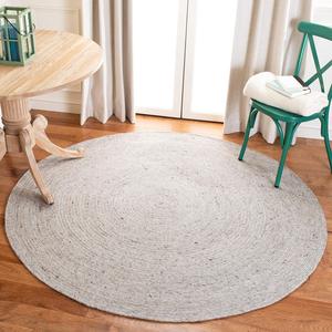 Ковер SAFAVIEH, 122 x 122 см, Braided Collection - круглый, Light Grey, ручной работы, деревенский реверсивный шерстяной, идеален для помещений с высокой проходимостью в гостиной, спальне (BRD901G)