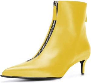 Женские ботильоны XYD с острым носком и низким каблуком, модные, на каблуке-кисточке, с двумя молниями, уютные короткие ботинки для платья, Yellow