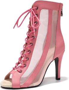 Женские танцевальные ботинки с открытым носком, на шнуровке, танцевальные туфли на каблуке для латиноамериканских и бальных танцев, сальса, модель DS118 YCALCP, Pink