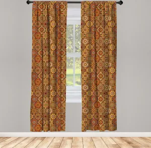 Шторы марокканские ABAKUHAUS, винтажные, нарисованные вручную в османском стиле, с изображением старинных решетчатых цветочных мотивов, 2 шт., 75 х 175 см, цвет оранжевый, желтый, коричневый Abakuhaus