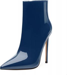 Женские ботильоны FOGEENA с заостренным носком, высоким каблуком-кубиком, из лакированной кожи, с боковой молнией, каблук 12 см, короткие ботинки, сексуальные, для свадьбы, свиданий и работы, осенние туфли, Navy Blue