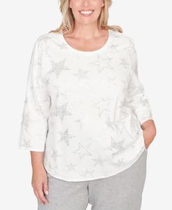 Топ с круглым вырезом и принтом "Звезды" от Comfort & Joy больших размеров Alfred Dunner, Ivory