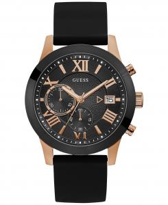 Мужские часы с черным силиконовым ремешком 45 мм GUESS