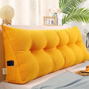 Треугольная подушка для изголовья двуспальной кровати, клиновидная подушка для фиксации спины, клиновидная подушка для поддержки спины, для кровати и дивана, со съемной наволочкой (желтая, 150 см). BILYANI, Yellow