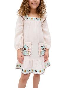 Платье Lisa с квадратным вырезом и вышивкой Raffya Kids, Ecru