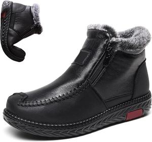 Женские водонепроницаемые противоскользящие хлопково-кожаные ботинки, зимние теплые удобные ботильоны с меховой подкладкой, на молнии, с плотной подошвой, для прогулок и снега Generic, Black