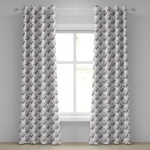 Штора на люверсах ABAKUHAUS с узором пейсли, дизайн с красивыми цветочными листьями и абстрактным рисунком плюща, декоративные двухпанельные шторы, 280 см x 225 см, цвет: черный, серый, розовый