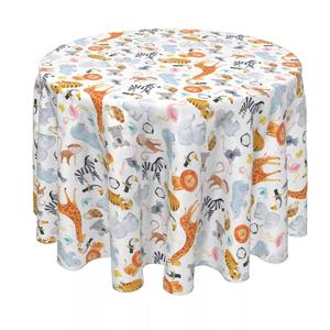 Круглая скатерть, 100% полиэстер, 70 дюймов, круглая, акварель с животными сафари