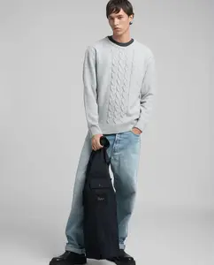 Мужской джемпер с круглым вырезом и вязкой косичкой Replay, серый