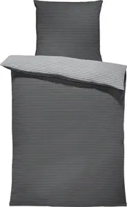 Комплект постельного белья в полоску, двухсторонний, современный стиль, пододеяльники из хлопкового перкаля, размер: 4 шт., 135x200 см, цвет: серый/антрацитовый One-Home