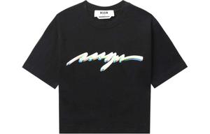 Msgm Женская черная футболка с круглым вырезом, умеренно прямой крой