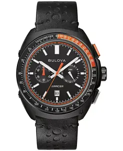 Мужские хронографические часы Racer с черным кожаным ремешком, 42 мм Bulova