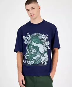 Мужская футболка Difluro оверсайз с коротким рукавом и принтом Hugo Boss, синий