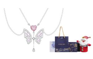 Niche Design Collarbone Chain Women's VIVIWELL, Dream Heart Butterfly Necklace + Christmas Gift Box