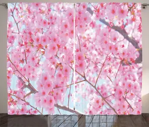 Штора ABAKUHAUS в деревенском стиле с цветочным рисунком, японская сакура, присборенная штора для спальни с петлями и крючками, 280 x 245 см, нежно-розовый Abakuhaus