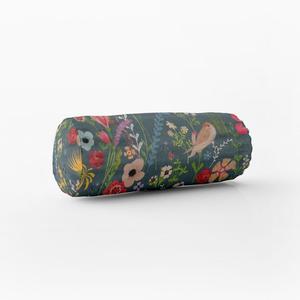 КРАСИВАЯ ЖИЗНЬ. Чехол на подушку для улицы, счастливый сад, цветы, птицы, синий, размер бу, размер 15x40 см (ØxW), валик для шеи, размер вальца для шеи 15x40 см (ØxW), размер валика для шеи Schöner-Leben