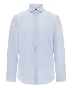 Приталенная полосатая хлопковая рубашка Boggi Milano, синий