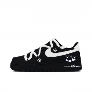 Nike Кроссовки Air Force 1 Black Velvet Panda из искусственной кожи, с противоскользящим и износостойким покрытием, низкие