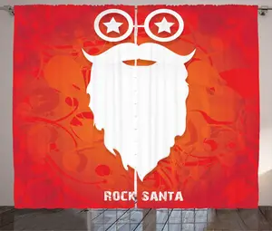 Шторы ABAKUHAUS Indie Rustic Curtain, Rock Santa Claus Christmas, универсальные ленточные шторы для гостиной с петлями и крючками, 280 x 245 см, цвет: красный, оранжевый, белый Abakuhaus