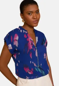 Блузка прямого кроя с рукавами-крылышками и v-образным вырезом с принтом Love & Roses, Blue