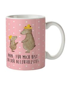 Детская кружка с изображением медведя в шляпе и надписью в пастельно-красных тонах Mr. & Mrs. Panda