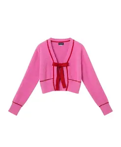 Детский розовый кардиган с ресничками и красным атласным бантом для девочек Andy & Evan