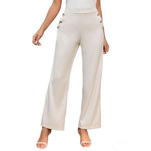 Женские брюки для офиса с высокой талией и широкими штанинами, свободного кроя, с золотыми пуговицами Clearflower, Apricot