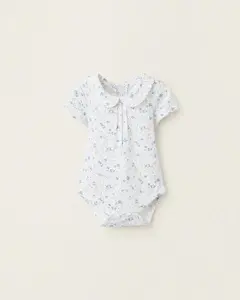 Цветочный бодик для девочки с кнопками Zippy, белый/синий