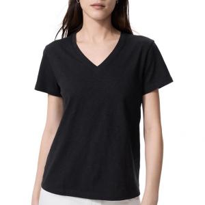 Футболка Uniqlo Slub Cotton V Neck Short Sleeve, 09 черный