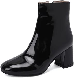 Женские ботильоны Joojaky с высоким массивным каблуком, на молнии, с квадратным носком, лакированные, для вечеринок, Black