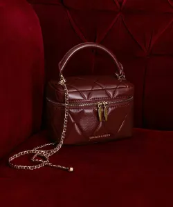 Стеганая косметичка Arwen с верхней ручкой Charles & Keith, цвет Burgundy