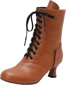 Элегантные женские ботильоны с блочным каблуком и круглым носком, с шнуровкой, повседневные короткие ботинки для ежедневной носки XIEPP, Yellow