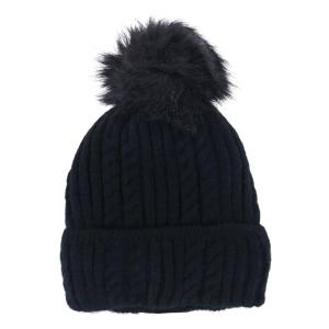 Женская вязаная зимняя шапка с манжетой и помпоном из синтетического меха CTM