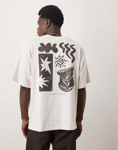 Футболка Selected Homme большого размера с принтом на спине в бежево-белом цвете