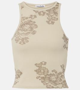 Принтованное ребристое майка из хлопковой смеси Acne Studios, Sage Green