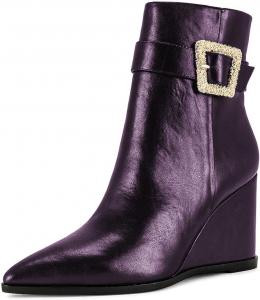 Женские ботильоны Pazzion с зауженным носком, боковой молнией, клиновидным каблуком средней высоты, ремешком с пряжкой, короткие ботинки для повседневной носки, вечеринок, офиса и платьев, размеры 4-16 US, Purple