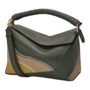 Loewe Женская сумка на одно плечо Puzzle из телячьей кожи, маленькая, зеленая с разноцветными элементами