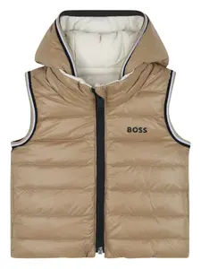 Дутый жилет с капюшоном BOSS Kidswear, коричневый
