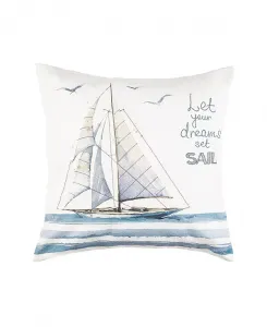 Пусть ваши мечты отправятся в плавание. Декоративная подушка с вышитыми деталями. C&F Home, blue
