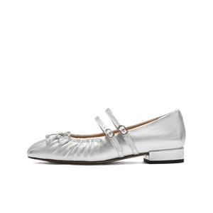 Туфли Мэри Джейн на плоской подошве 2 см женские BELLE, Silver