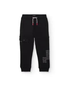 Черные спортивные брюки для мальчика с боковым карманом и принтом Tuc tuc