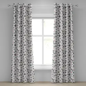 Шторы для боулинга ABAKUHAUS с люверсами, реалистичные графические игровые значки, разбросанные по простому фону, соревнование и веселье, декоративные двухпанельные шторы, 280 см x 245 см, белый, серый, красный