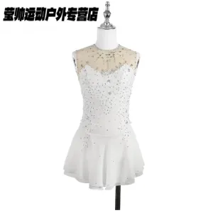 HEAD Платье для фигурного катания для девочек, индивидуально пошитая юбка для соревнований и экзаменов, белое без рукавов с 3D цветочным принтом, небесно-голубой, XL