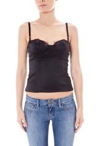 Топ женский John Galliano с кружевной вставкой приталенный, черный