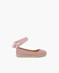 Льняные балетки для девочки с лентами и джутом Pisamonas, розовый