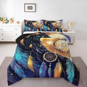 Erosebridal Комплект постельного белья Western Dragon с экзотическим бохо-принтом ловца снов в водяной стиле фэнтези-драконов и галактики, Teal Orange