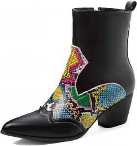 JOEUSTY Женская мода Западные элегантные ботильоны с острым носком, боковой молнией, массивным средним каблуком, короткие вечерние ботинки