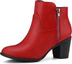 Женские ботильоны Allegra K с низким массивным каблуком и боковой молнией, Red