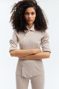 Рубашка на пуговицах из трикотажа в рубчик H&M, бежевый