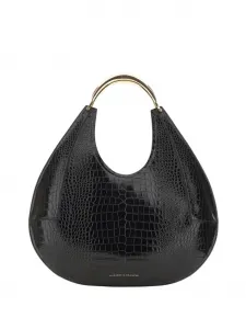 Большая сумка-тоут с тиснением под крокодила и украшенной ручкой Elisabetta Franchi, черный